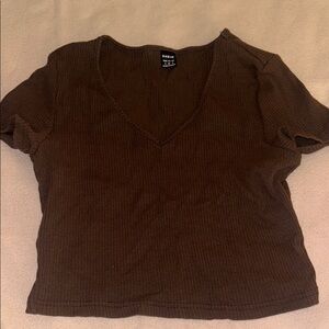 Shein Brown V-Neck Women's Top